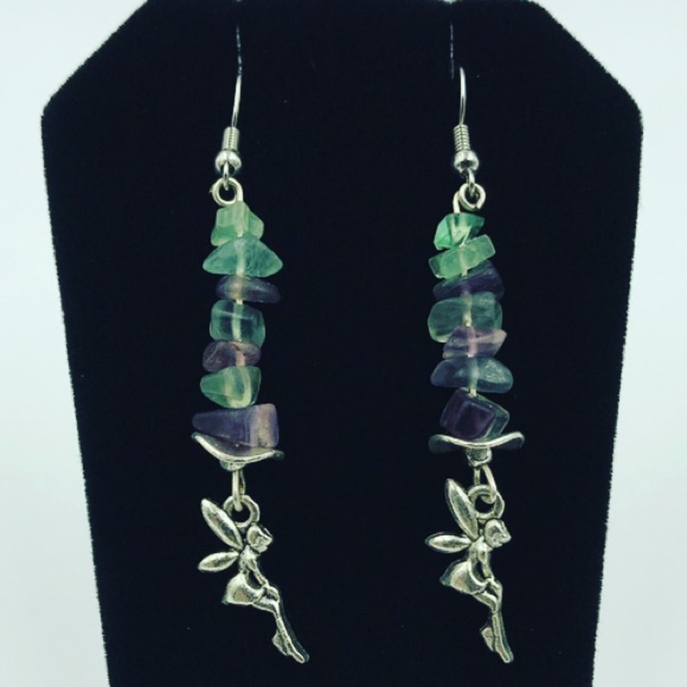 🔴SALE Genuine Fluorite gemstones fairy earrings - Picture 3 of 8